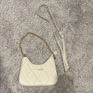 Aldo Mini Quilted Cream Shoulder Bag with Gold Chain Purse
